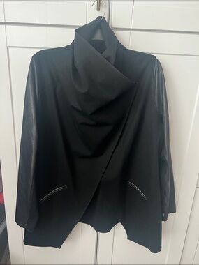 SPANX Black Draped Leather-Sleeve Jacket